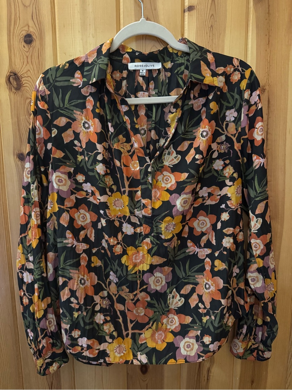 Rose & Olive Floral Button-Front Blouse - Black/Multicolor
